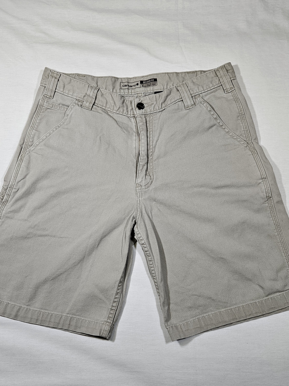 Carhartt Men's Rugged Flex Canvas Work Shorts Size 34 Relaxed Fit Stretch Khaki